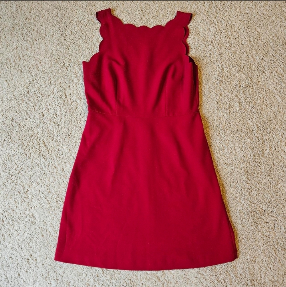 LOFT Strapless Red Scalloped Dress
